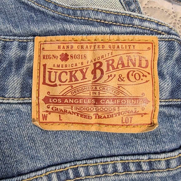 Lucky Brand Distressed Denim Overalls Medium Wash Ripped Straight Leg Blue - Picture 13 of 13